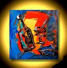 MODERN ABSTRACT WINE ART  BY Kazav Original Signed w/COA painting IMTYJ