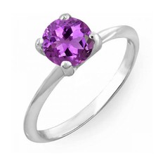 1.00 CT Sterling Silver Round Cut Amethyst Solitaire Bridal Engagement Ring