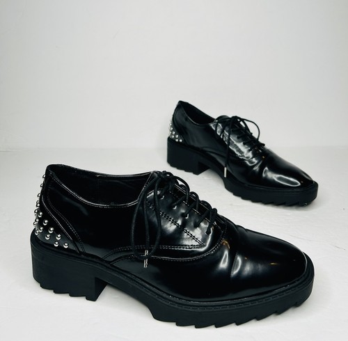 Zara Trafaluc Women Dress Shoe Black Lace Up Ankle High 7 M Preowned - 第 3/11 張圖片