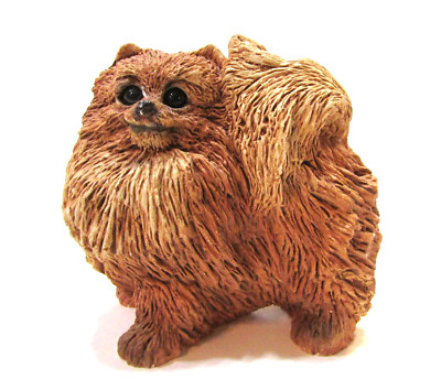 Vintage 1984 Sandcast Resin Stone Critters Pomeranian Dog Figurine w Glass Eyes