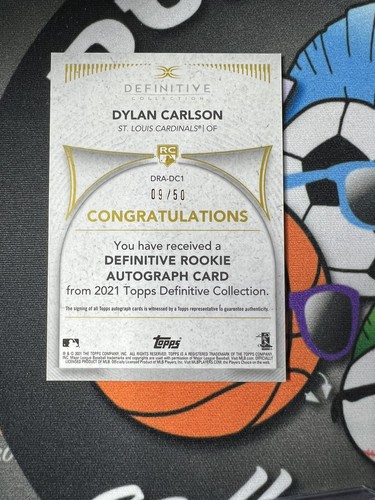 DYLAN CARLSON 2021 TOPPS DEFINITIVE RC ROOKIE AUTO /50 ST. LOUIS CARDINALS - Picture 6 of 6