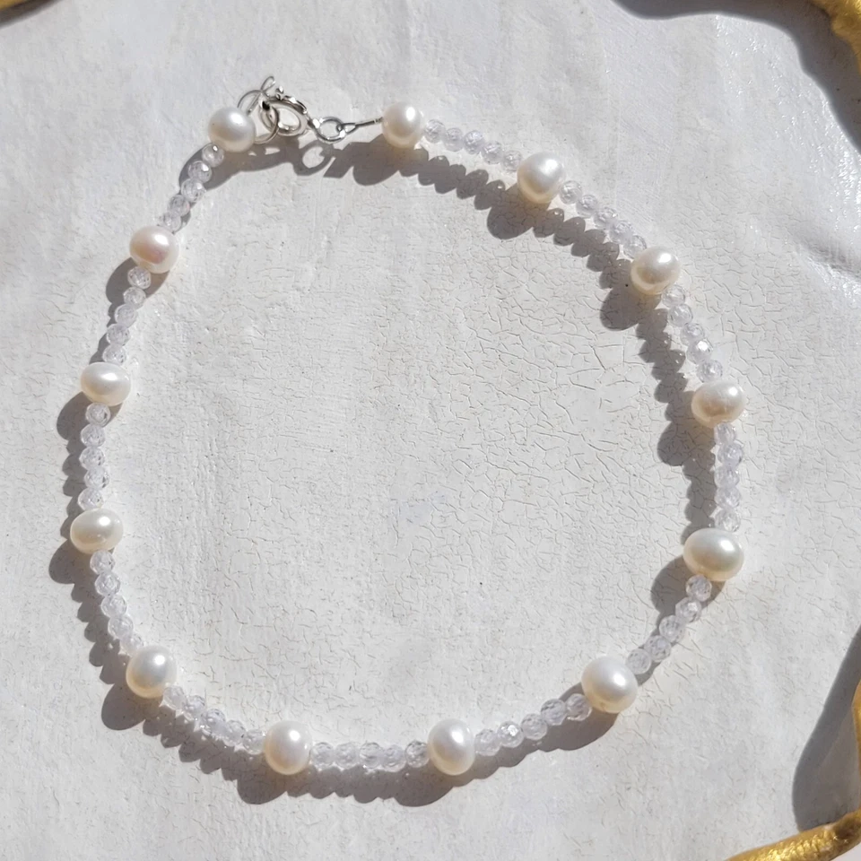 bracelet argent perles de culture d'eau douce pierre naturelle zircon blanc - Photo 3/4