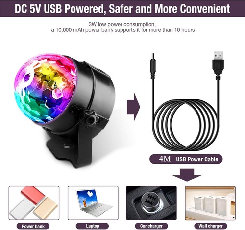 USB RGB LED Disco Ball DJ Party Stage Light Effect Strobe Remote Sound Activated - Picture 4 of 12