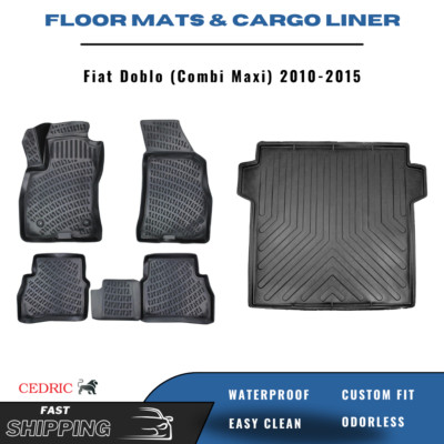 Car Floor Mats & Trunk Cargo Liner for Fiat Doblo 2010-2015 MAXI 3D TPE FULL Set