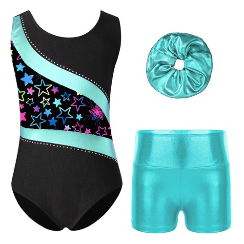 Girls Set Stretchy Clothes Sparkly Outfit Sport Leotards Metallic Bodysuit Kids - Picture 21 of 53