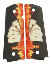 Flaming Aces Cards Gambling Custom Full Size Government Commander 1911 Grips