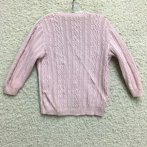 LRL Ralph Lauren Sweater Extra Large Youth Pink Cable Knit V Neck Pullover Girls - Picture 4 of 7
