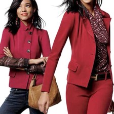 Cabi 3175 Outing Ponte Knit Blazer Jacket Rhubarb Red Sz. 4 Fitted Button-Up EUC