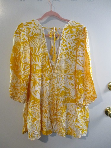 Blue Island Womens Sz M V-Neck Yellow Floral Swim Cover Up Beach Dress Summer - Picture 2 of 8