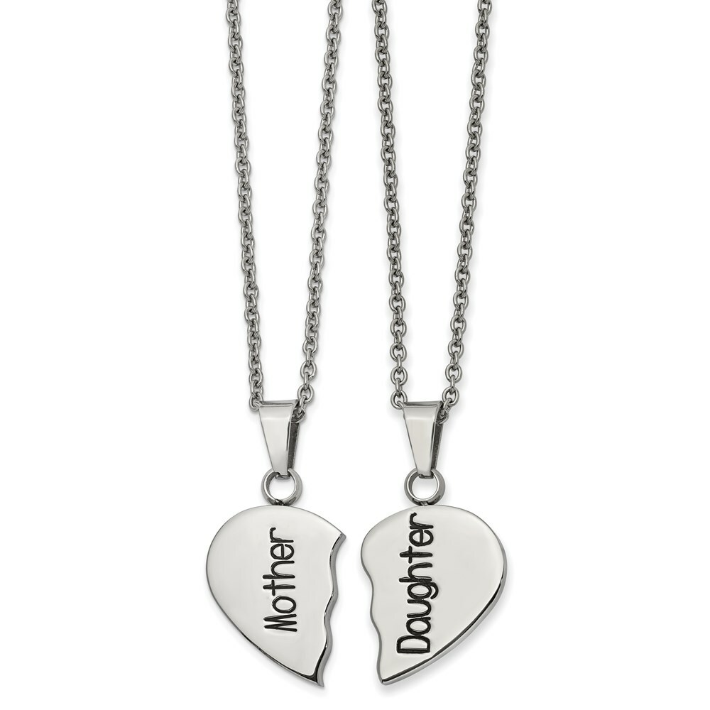 Stainless Steel Polished&Enamel 1/2 Heart Mother/Daughter Necklace
