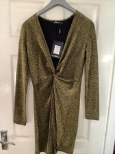 BNWT Womens Gold Low-Cut PRETTYLITTLETHING Dress. Size 10