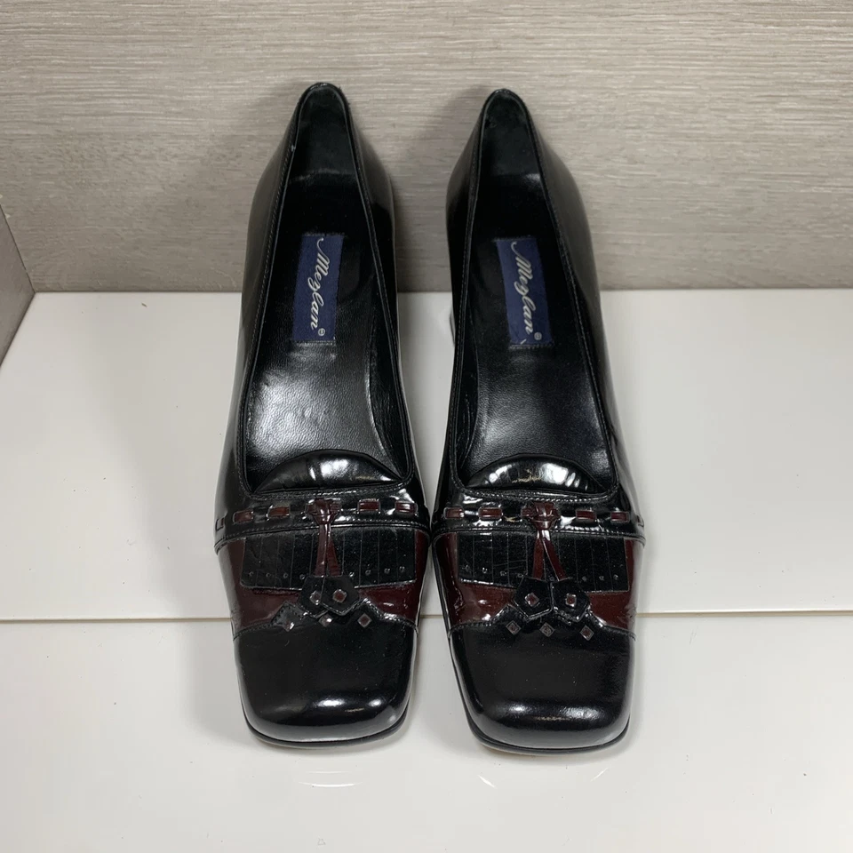 Zapatos de salón Mezlan Thurman para mujer de cuero negro con borla y tacón bloque talla 8M Foto 2 de 4