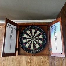 Vintage 1970s Accudart Bristle Dartboard and Cabinet 20"H x 20"W