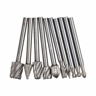 10Pcs High Speed Steel   Bits Rotary Carving Burs Woodworking Rotary File Set #D