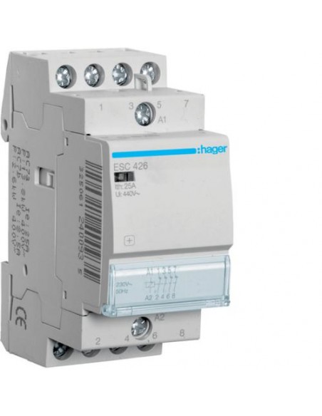 Contacteur HAGER ESC426 25A pour éviter les surcharges électriques avec ses 4 contacts 230V