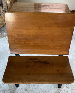 ANTIQUE Wood and Cast Iron child's fold up bench school desk