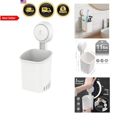 Toothbrush Holder Suction Cup Self Draining Bathroom Organizer White