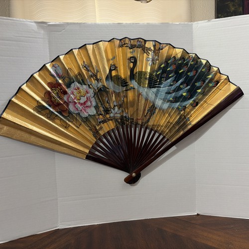 Vintage Chinese Large Beautiful Peacock Floral Fan Wall