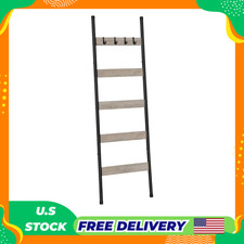 Blanket Ladder, 5-Tier Towel Rack with Hooks, Wall-Leaning Blanket Rack, Decora