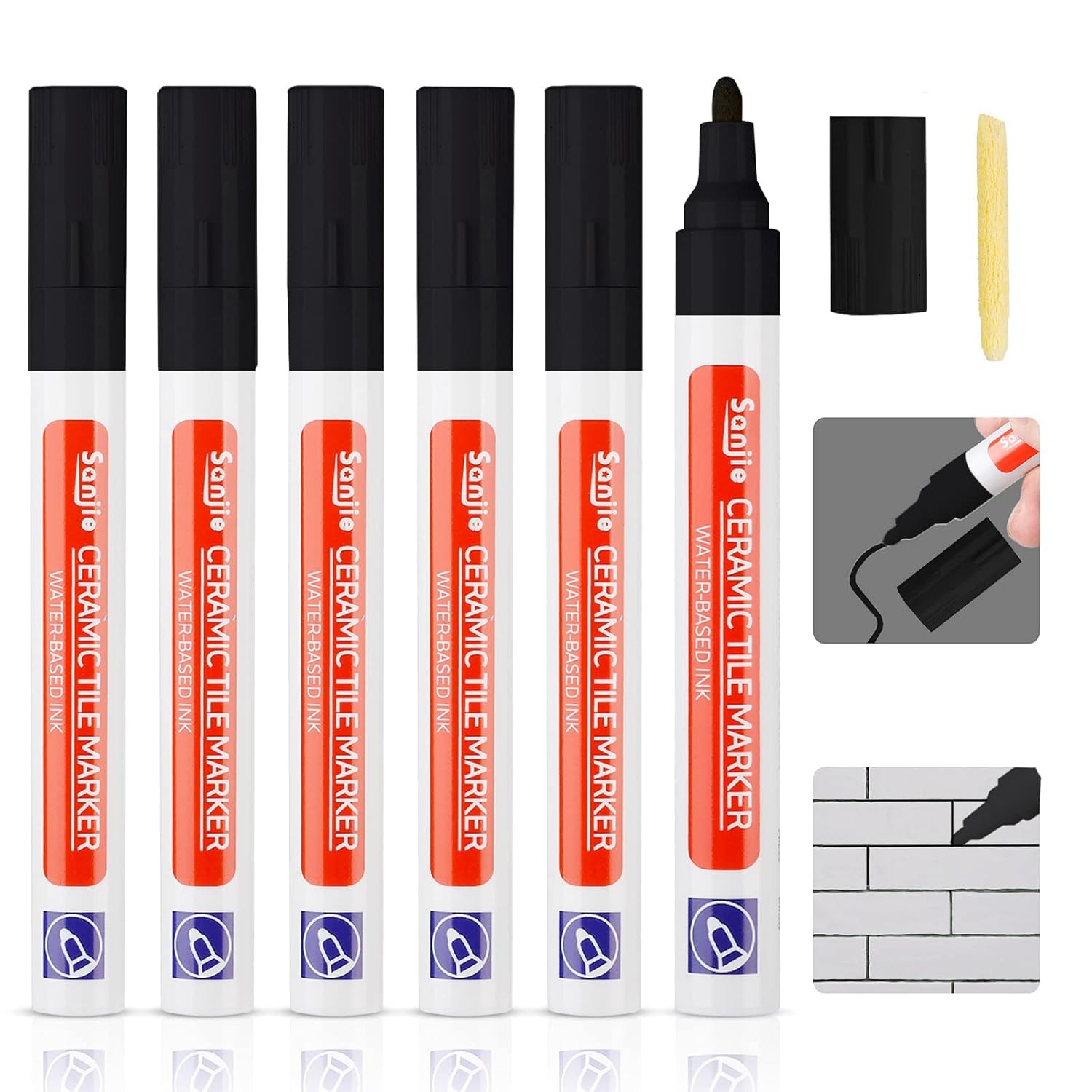DONQL 6Pcs Tile Pen Black Grout for Tiles Bathroom with Replacement Nib...
