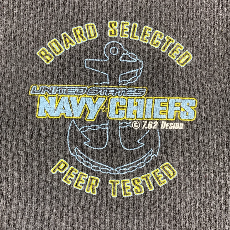 Camiseta Vintage-USN NAVY Chiefs Med-Negro-100% Algodón-Militar Hecha en EE. UU. LEER Foto 4 de 4