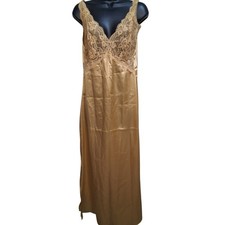 Contessa Dress Medium Gold Y2K Slinky Maxi Slip with Lacey Coquette Romantic
