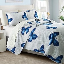 3-Piece Butterfly Printed Quilt Set Soft Microfiber Lightweight Bedspread