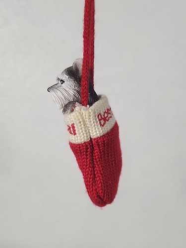 "Best Pal" ray & White Schnauzer Dog In A Red Mitten Christmas Ornament - Picture 5 of 5