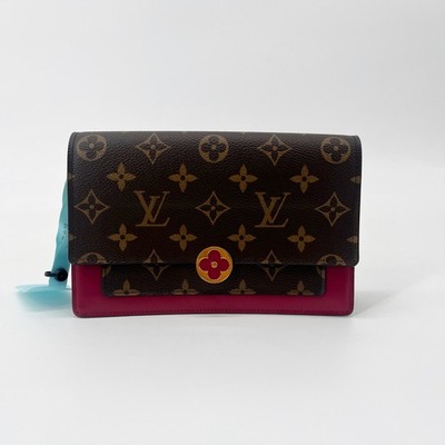 LV Louis Vuitton Monogram Flore Chain Wallet Fuchsia Canvas Shoulder Bag,Brown