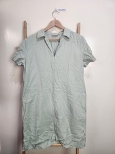 Calvin Klein Light Green Linen Collared Short Sherbet Soft Dress Pockets Size 40