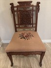New ListingAntique Victorian Eastlake Walnut & Needlepoint Carved Fire Place Side Chair