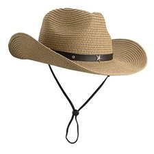Toddler-Kids Summer-Cowboy-Hats Wide-Brim Sun-Straw 5-7 Years Khaki/Star Belt