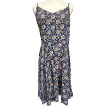 GAP Navy Ditsy Floral Smocked Y2K Baby Doll Cami Dress 90's SZ L Spaghetti Strap