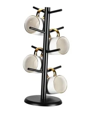  Coffee Mug Tree with 8 Hooks, Mug Tree Stand, Wooden Non-Rotatable Black