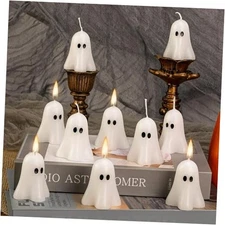  PCS 2.3'' X 1.6'' Halloween Ghost Candles, White Classic Decor Candle for 10