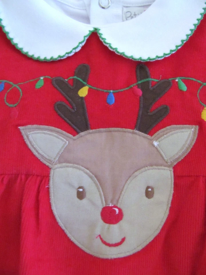 NWT Petit Ami Boutique Baby Girl Dress Set 18 Mo Red Corduroy Christmas Reindeer - Image 3 of 4