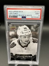 Luke Philp 2023-24 Upper Deck UD Black & White Canvas Young Guns RC #C215 PSA 9