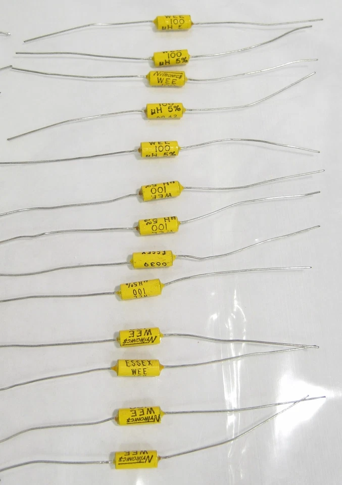 Condensadores de película axial vintage excedente Nytronics Essex WEE 100 5% lote de 25 Foto 3 de 4