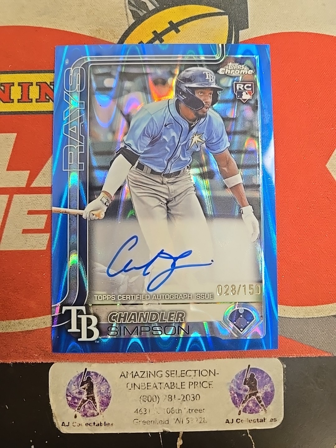 2025 Topps Chrome Chandler Simpson /150 Rookie Blue Wave Refractor On Card Auto