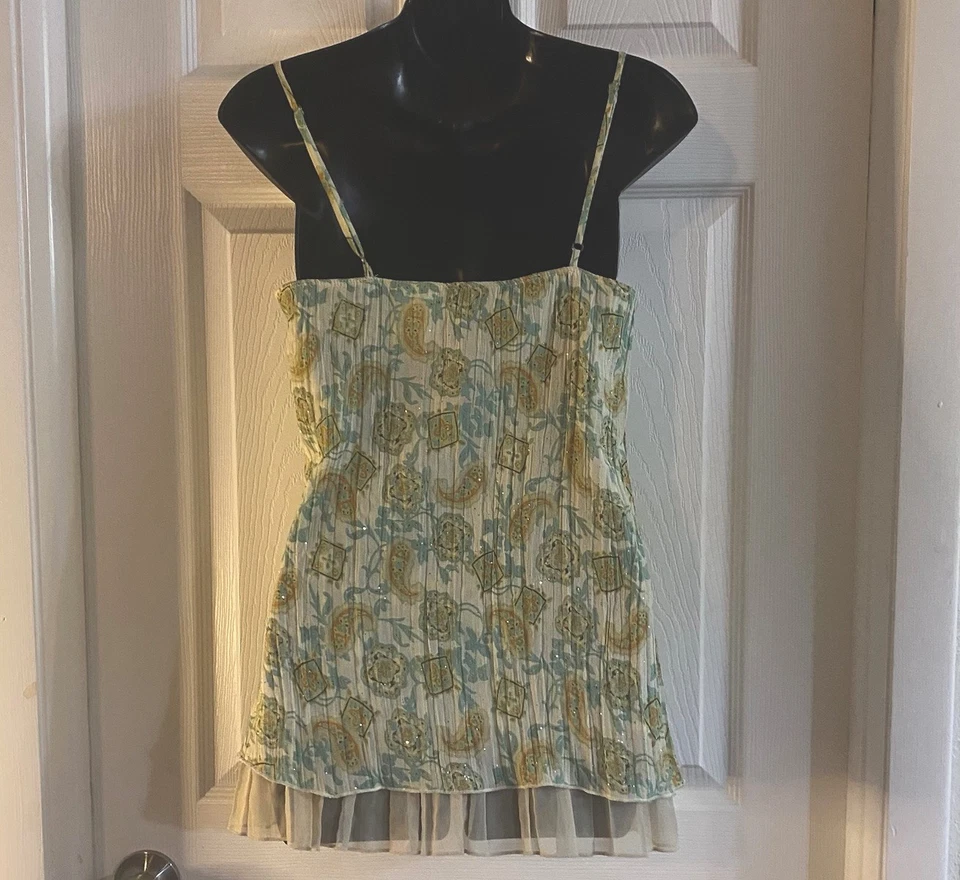 Jordache Y2K Babydoll Med. 7/9  Halter Neck Tank Top Women's  Sheer Lined Crepe - Image 4 of 4