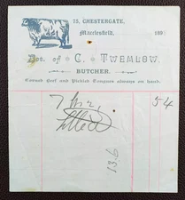 1898 C. Twemlow, Butcher, 75 Chestergate, Macclesfield Invoice