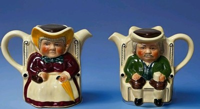 Vintage England Tony Wood 2 Gesichter von Darny & Joan Figur doppelseitige Teekanne 