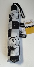 PEANUTS SNOOPY CHECKED COMPACT UMBRELLA Auto Open BLACK & WHITE NWT