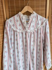 Vintage Lanz of Salzburg Nightgown Small Floral Flannel Eyelet Lace Cottagecore