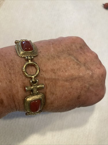 Premier Designs Carnelian Antique Brass/Gold Link Bracelet - Picture 12 of 14