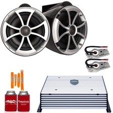 Wet Sounds ICON8B-SXM Black 8" Tower Speakers + HTX2 Amplifier