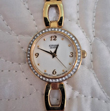 Ladies Citizen 5930-S118099 Gold Tone Rhinestone Bezel Quartz Watch New Battery