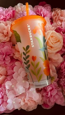 Original Starbucks Becher To Go Cold Cup mit Blumen Mehrweg Kaffeebecher