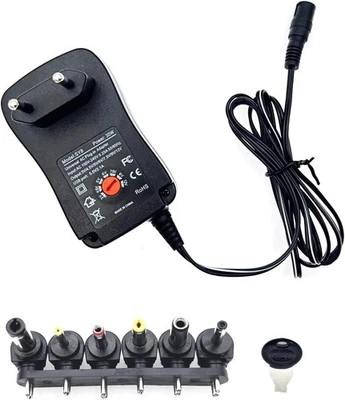 3V 4.5V 5V 6V 7.5V 9V 12V Adjustable Output Voltage 30W AC Adapter with 6 Tips - Photo 1/4