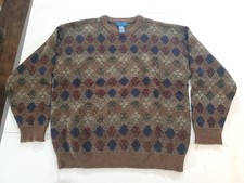 VTG Towncraft 90s Grandpa Sweater Mens Large Geometric Knit Crewneck Brown
